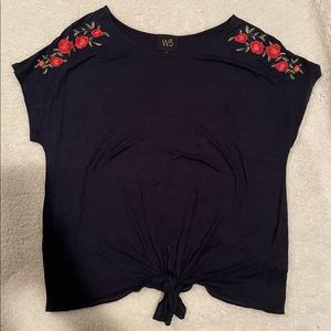 Front Knot Top with embroidered shoulders